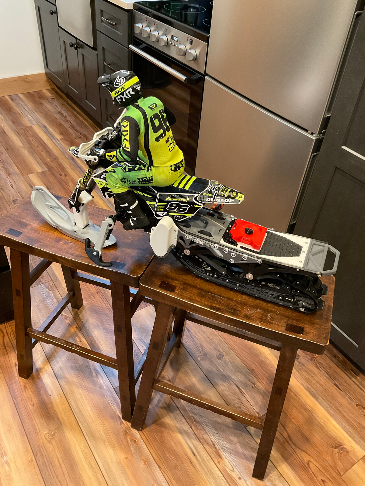 Complete ready-to-run SnoProMoto Snowbike kit w/Losi super moto/dirtbike