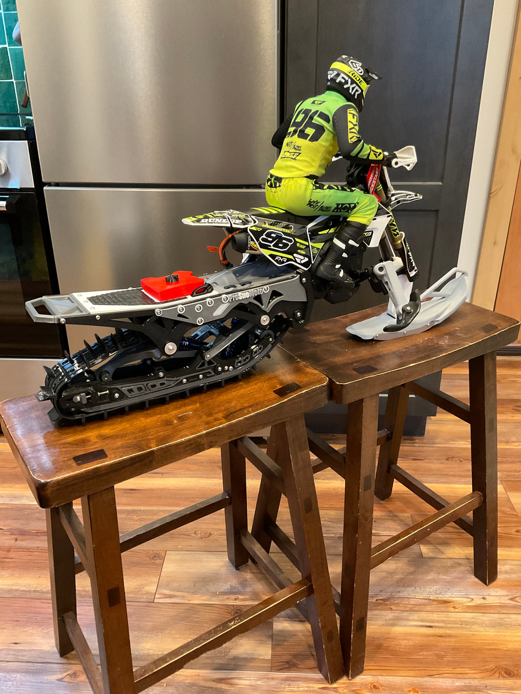 Complete ready-to-run SnoProMoto Snowbike kit w/Losi super moto/dirtbike